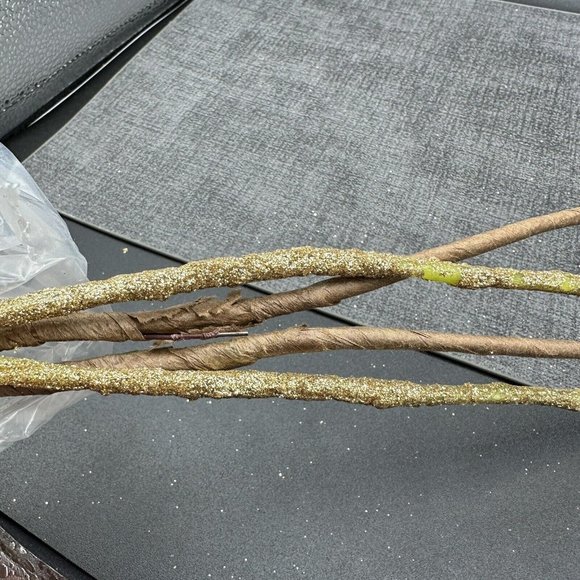 Gold Glitter Christmas Tree Picks Leafs Long Stems Floral Lot of 4 Crafts Decor - Picture 7 of 7